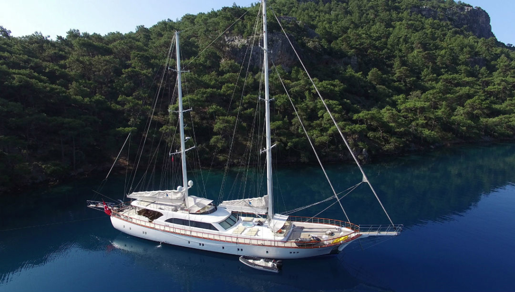 Charter Yacht Docked in Bay in Turkey